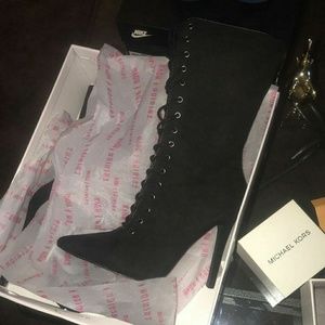 High heel lace up boots